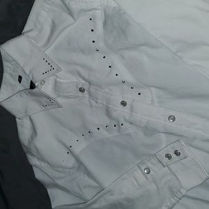 Girls white western shirt pearl buttons and rhinestone size M